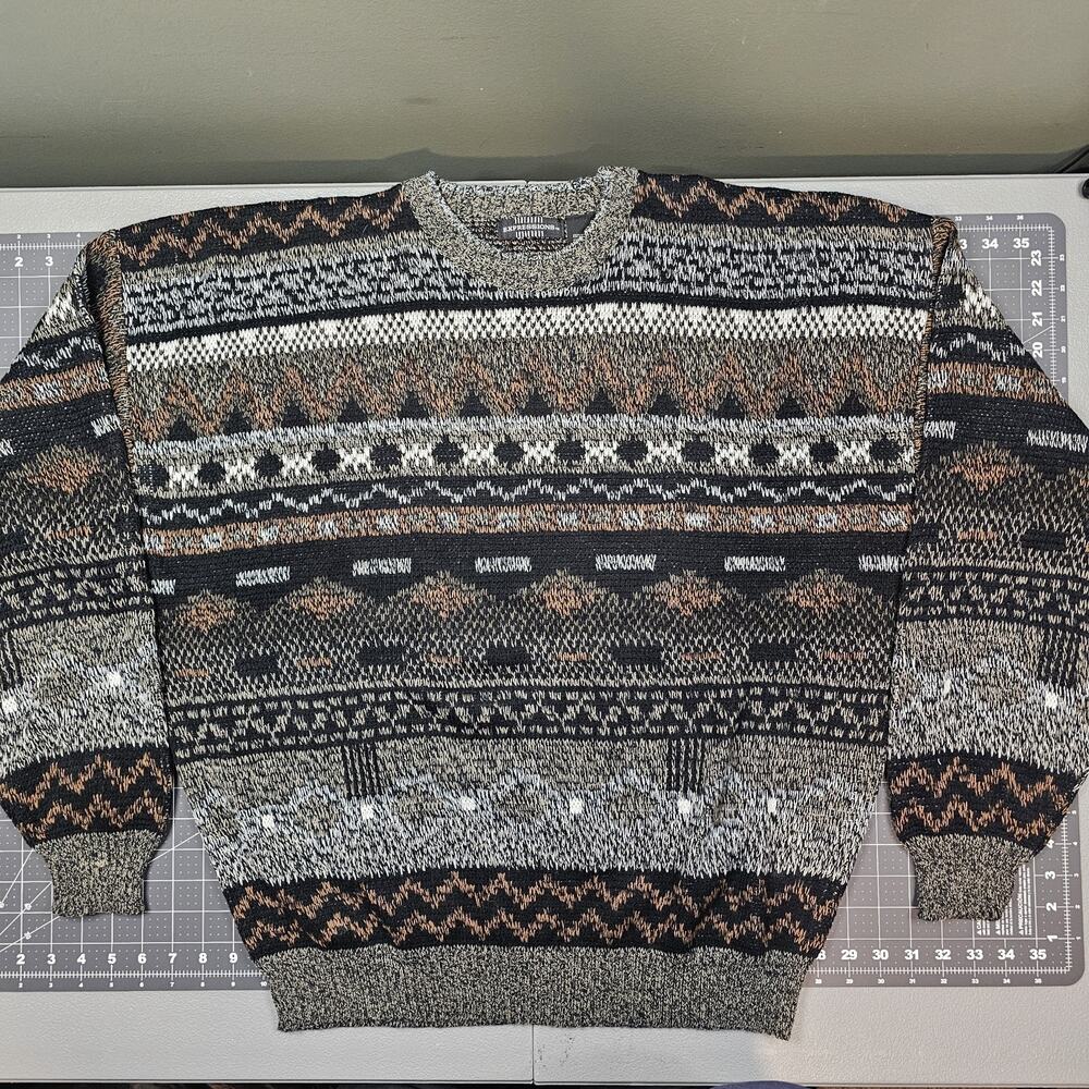 Vintage Expressions Sweater Mens XL Fairisle Geometric 80s 90s Cosby Preppy